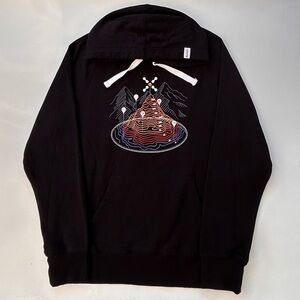 Roots Canada 73 Outdoors Mountain Elevation Black Graphic Hoodie Men’s Large